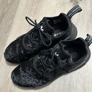 Adidas NMD_R1 Velour Womens Size 9 Triple Black Sneaker Casual Boost GW5682